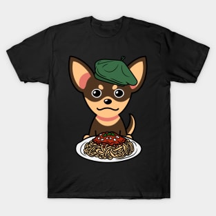 Cute small dog eating spaghetti T-Shirt